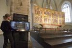 Art Museum of Estonia, Project coordinator Hilkka Hiiop presenting the touch-screen set up in Niguliste, introducing the iconography of the altar, 2014