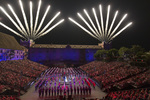 Schweiz_Basel Tattoo_Aufführung Fernansicht oben_Feuerwerk